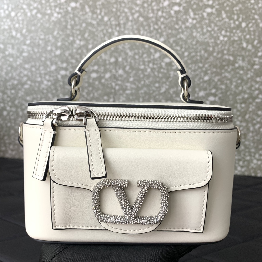 Valentino Garavani Loco Mini Box Bag in Ivory Calfskin Leather 